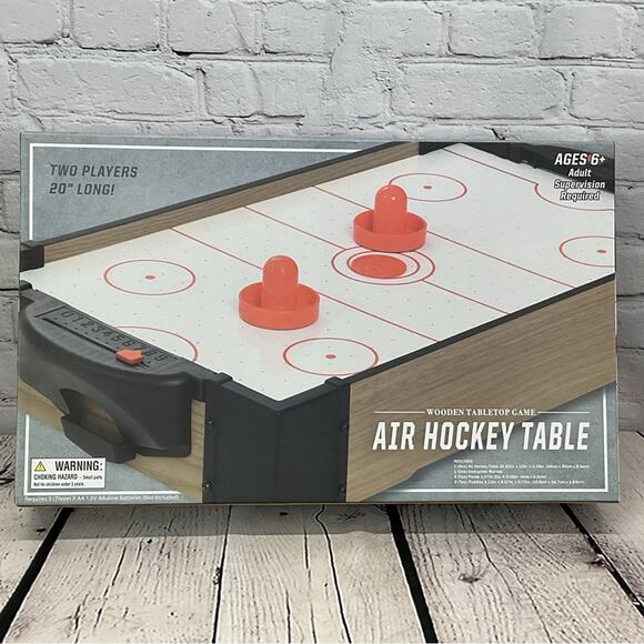 Tabletop Air Hockey Game Wooden 2 Players 20" Long Game Night Travel Vacation - Picture 1 of 4
